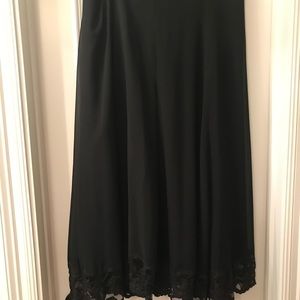 Long black cocktail ; zipper waist skirt with embellished appliqué bottom hem